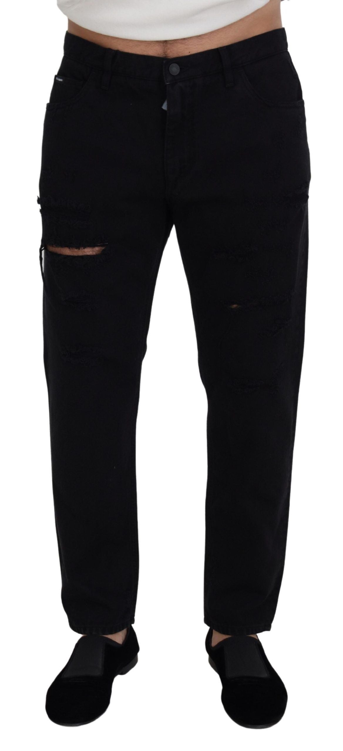 - Elegant Black Loose Fit Italian Jeans