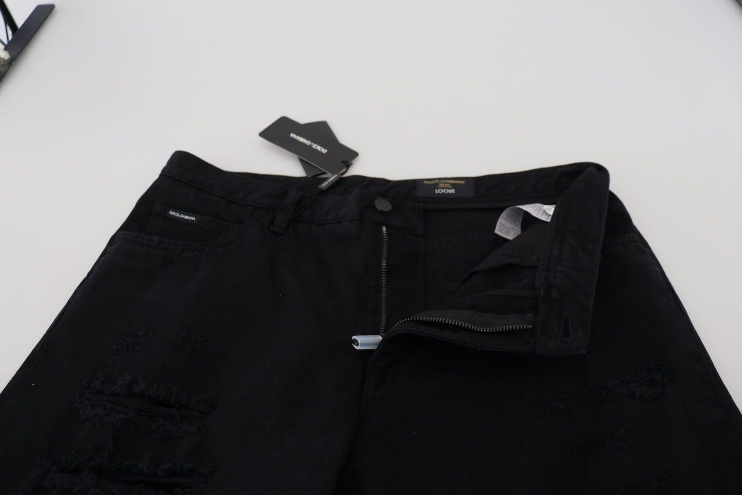 - Elegant Black Loose Fit Italian Jeans