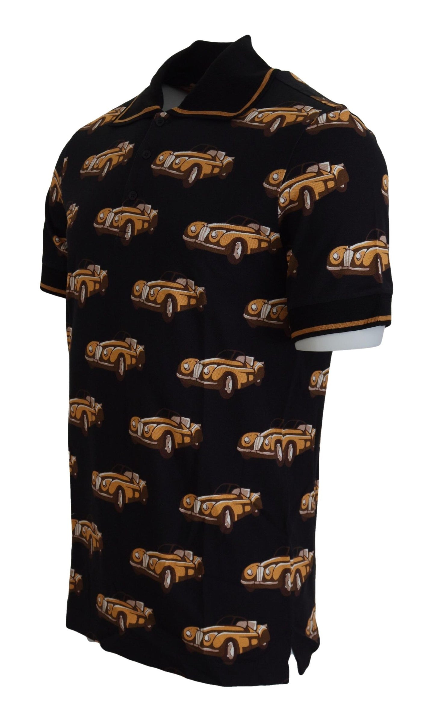 - Elegant Car Print Polo T-Shirt in Black