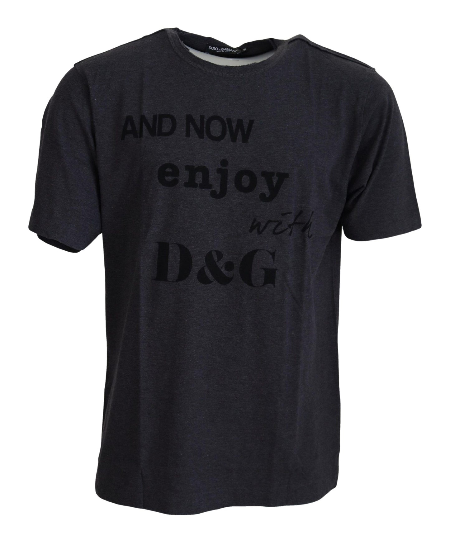 - Elegant Gray Motive Crew Neck T-Shirt