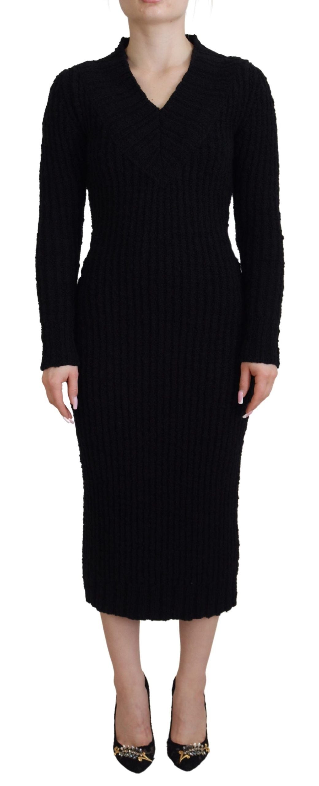 - Elegant Black Wool Blend Sweater Dress