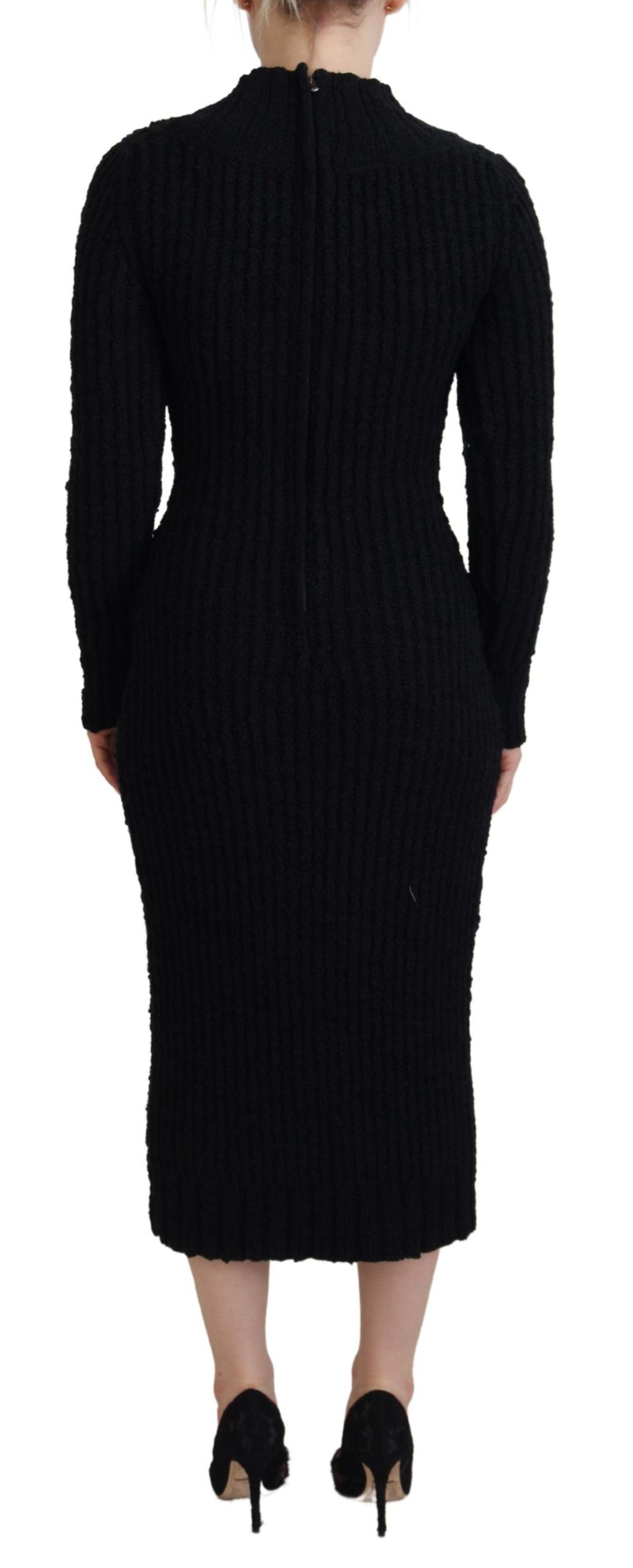 - Elegant Black Wool Blend Sweater Dress