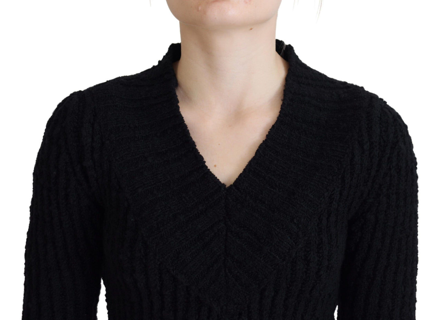- Elegant Black Wool Blend Sweater Dress