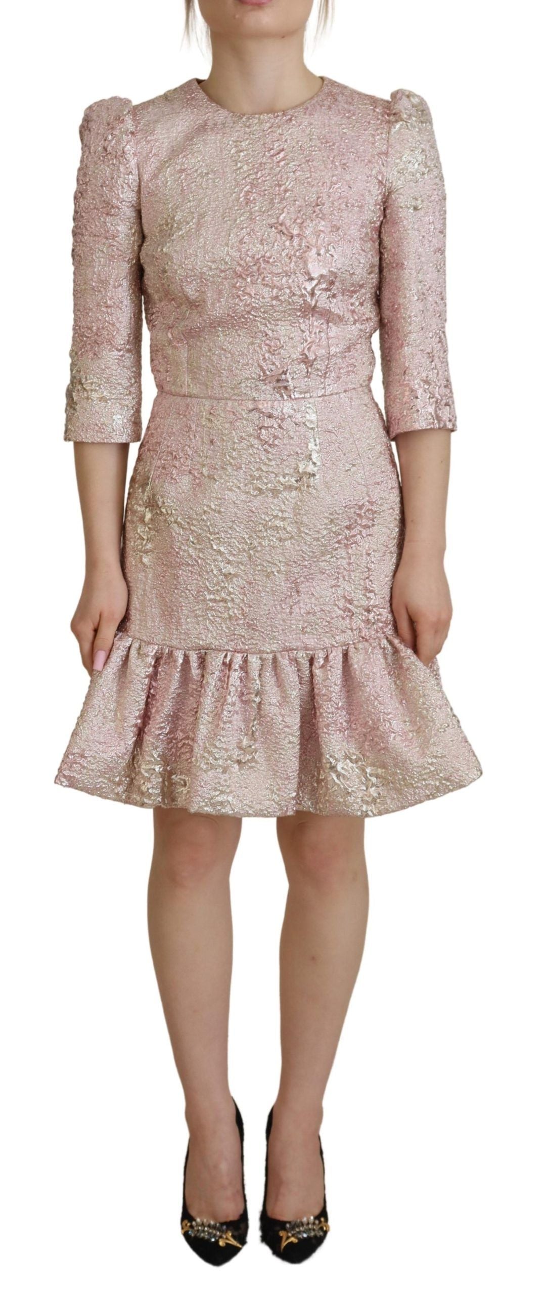 - Elegant Pink Jacquard Midi Sheath Dress