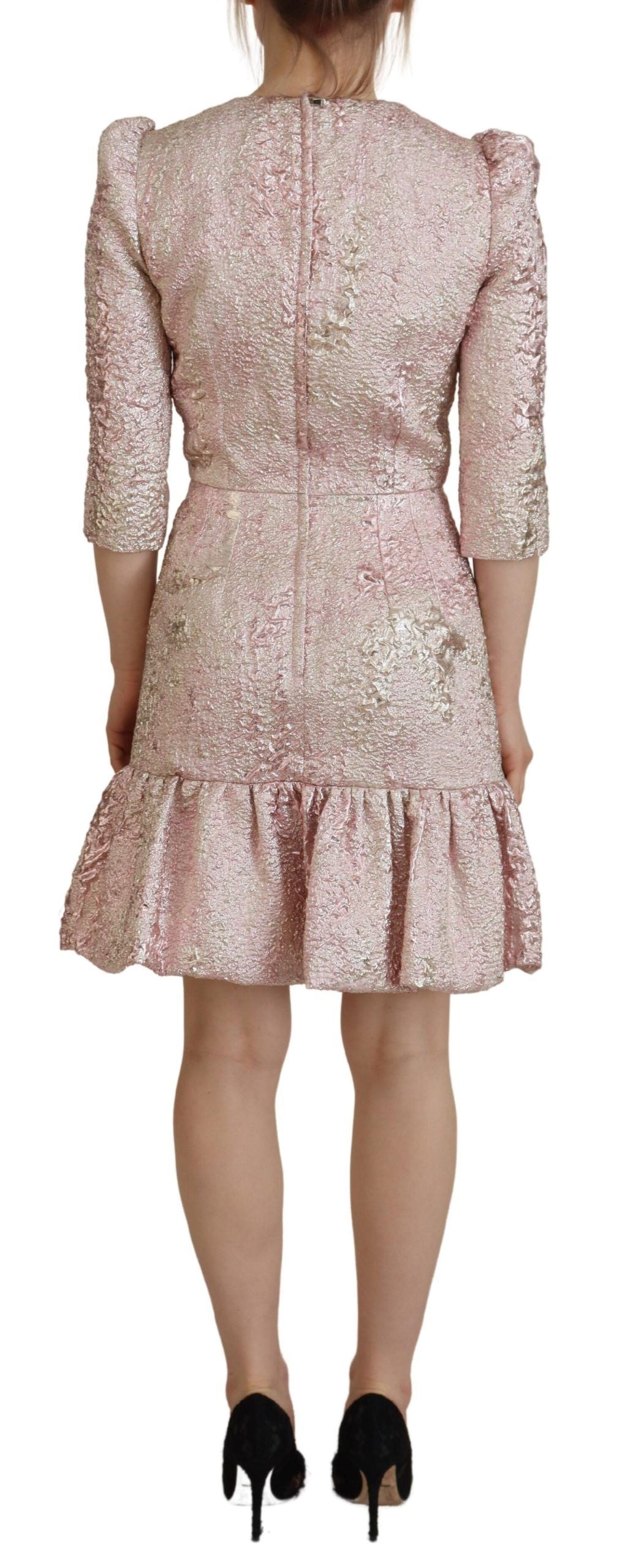 - Elegant Pink Jacquard Midi Sheath Dress