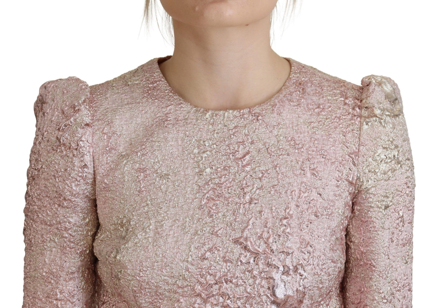 - Elegant Pink Jacquard Midi Sheath Dress