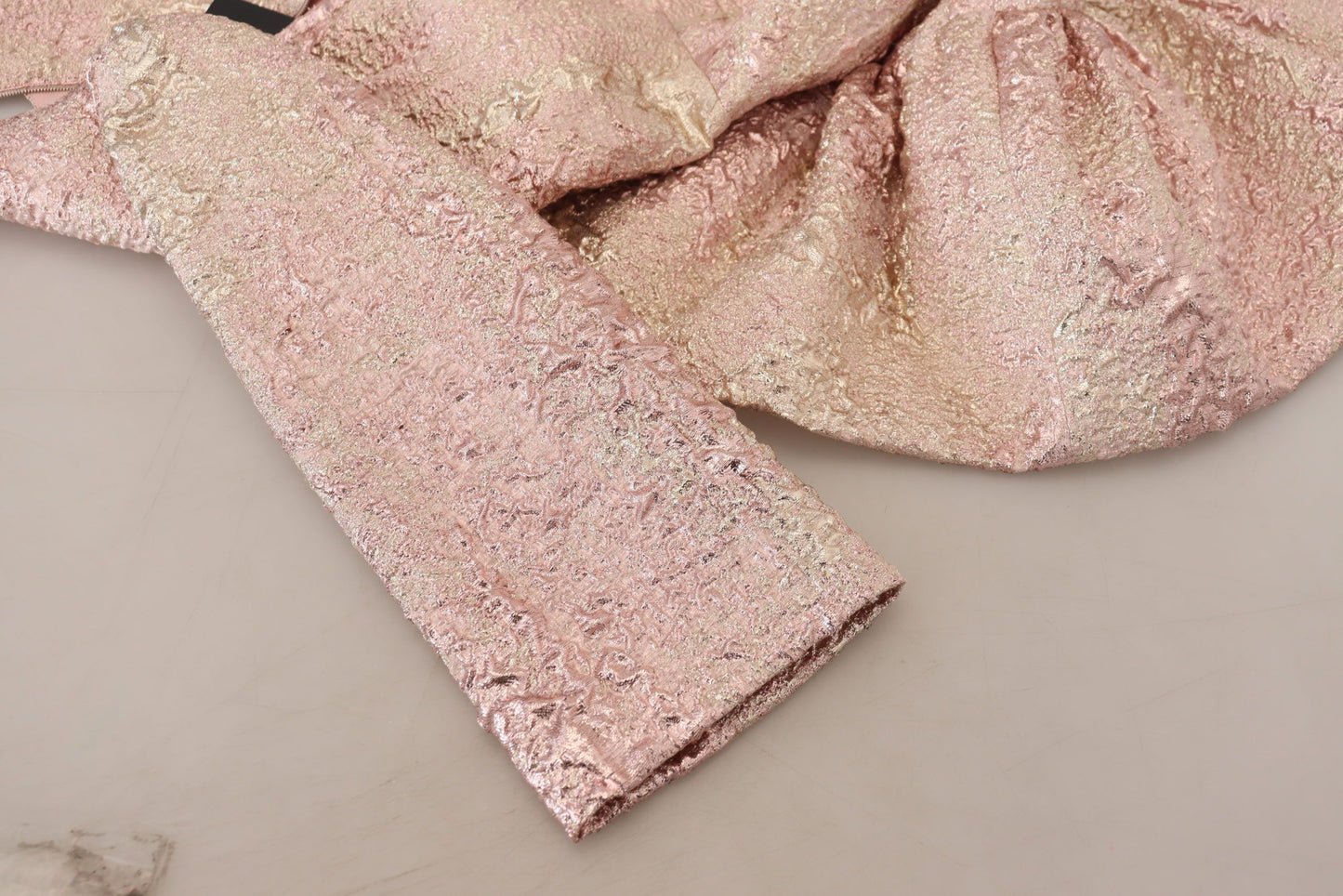 - Elegant Pink Jacquard Midi Sheath Dress