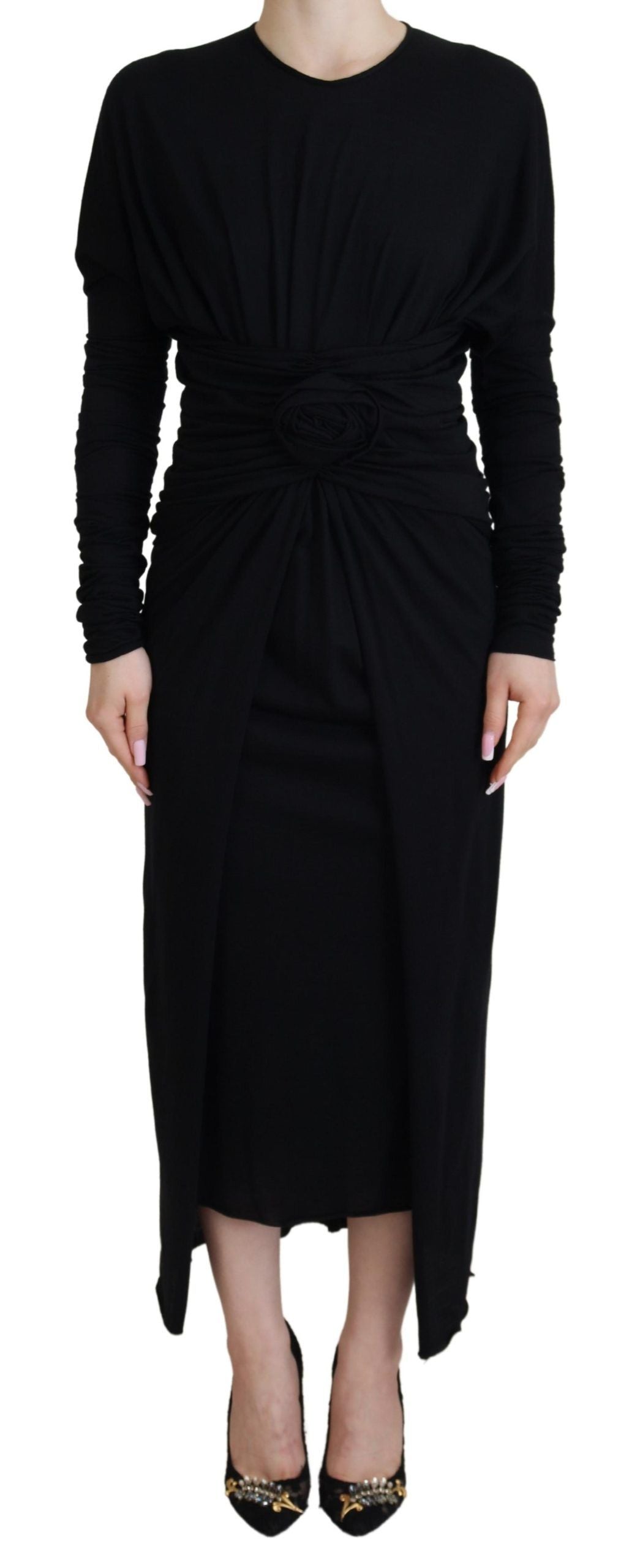 - Elegant Sheath Wrap Dress with Long Sleeves