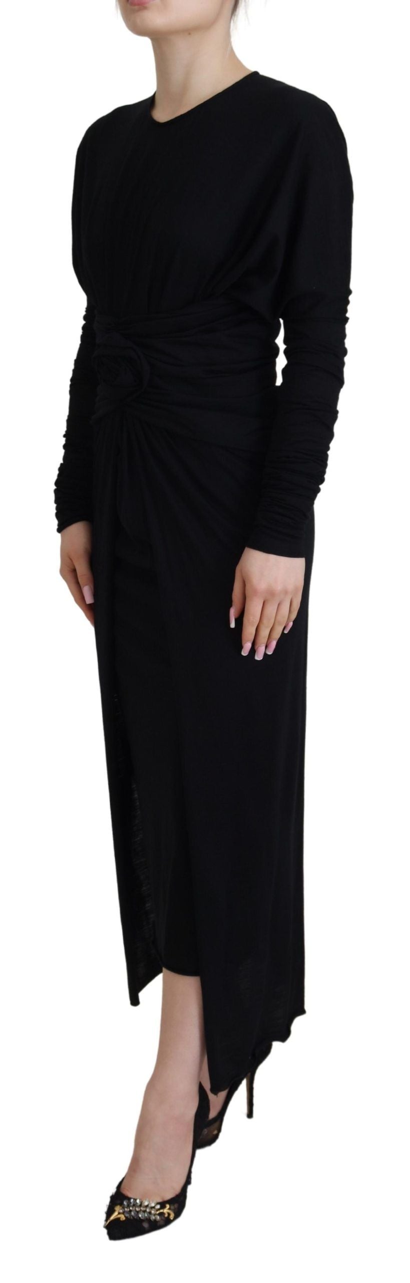 - Elegant Sheath Wrap Dress with Long Sleeves