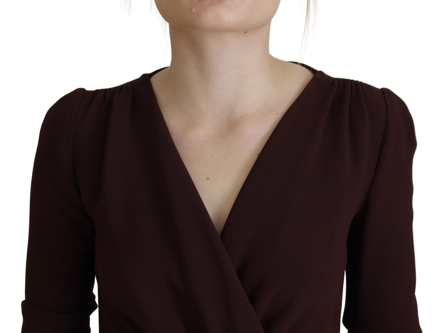 - Elegant Brown Long Sleeve Wrap Dress