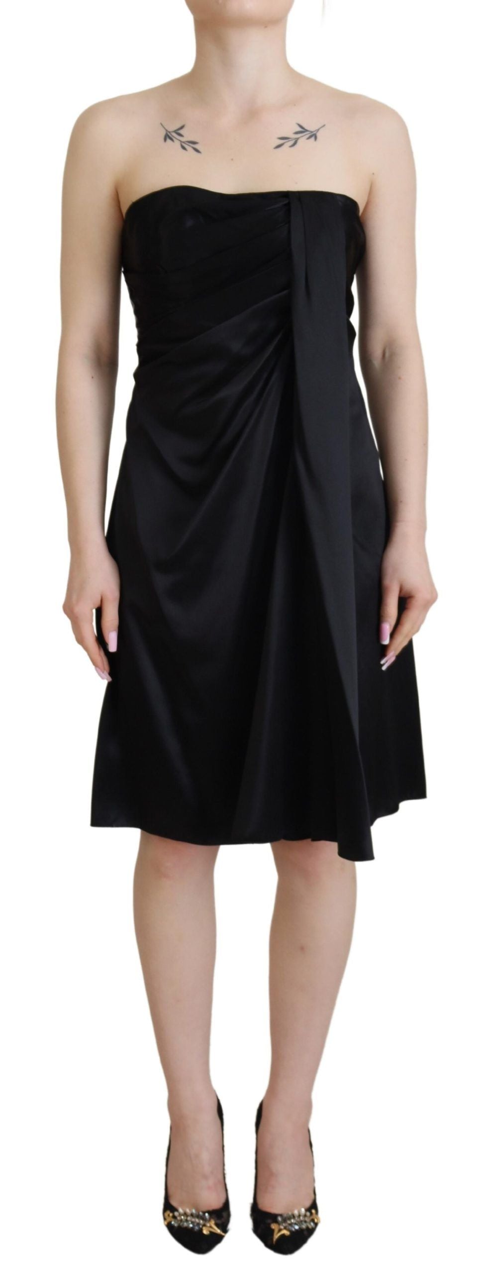 - Elegant Black Silk Mini Sleeveless Dress
