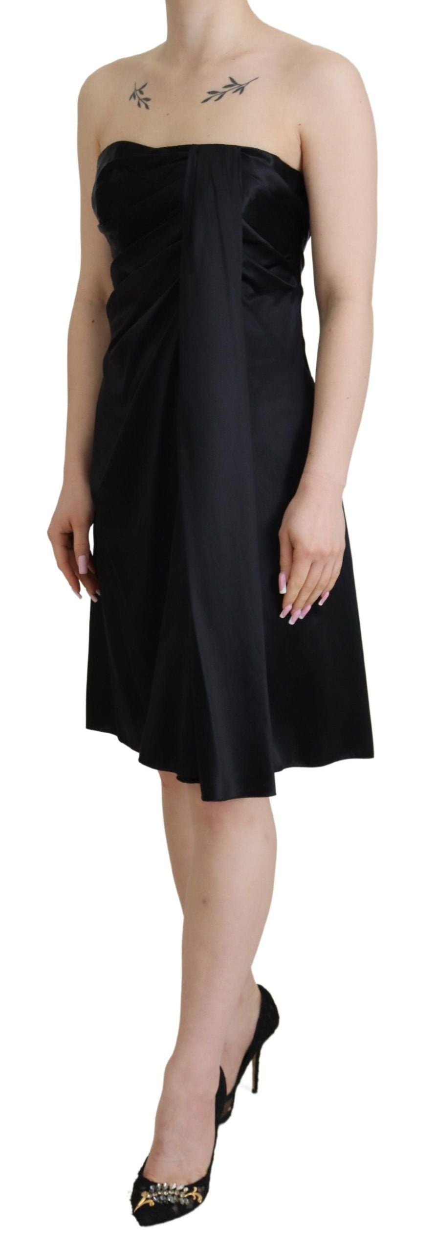 - Elegant Black Silk Mini Sleeveless Dress