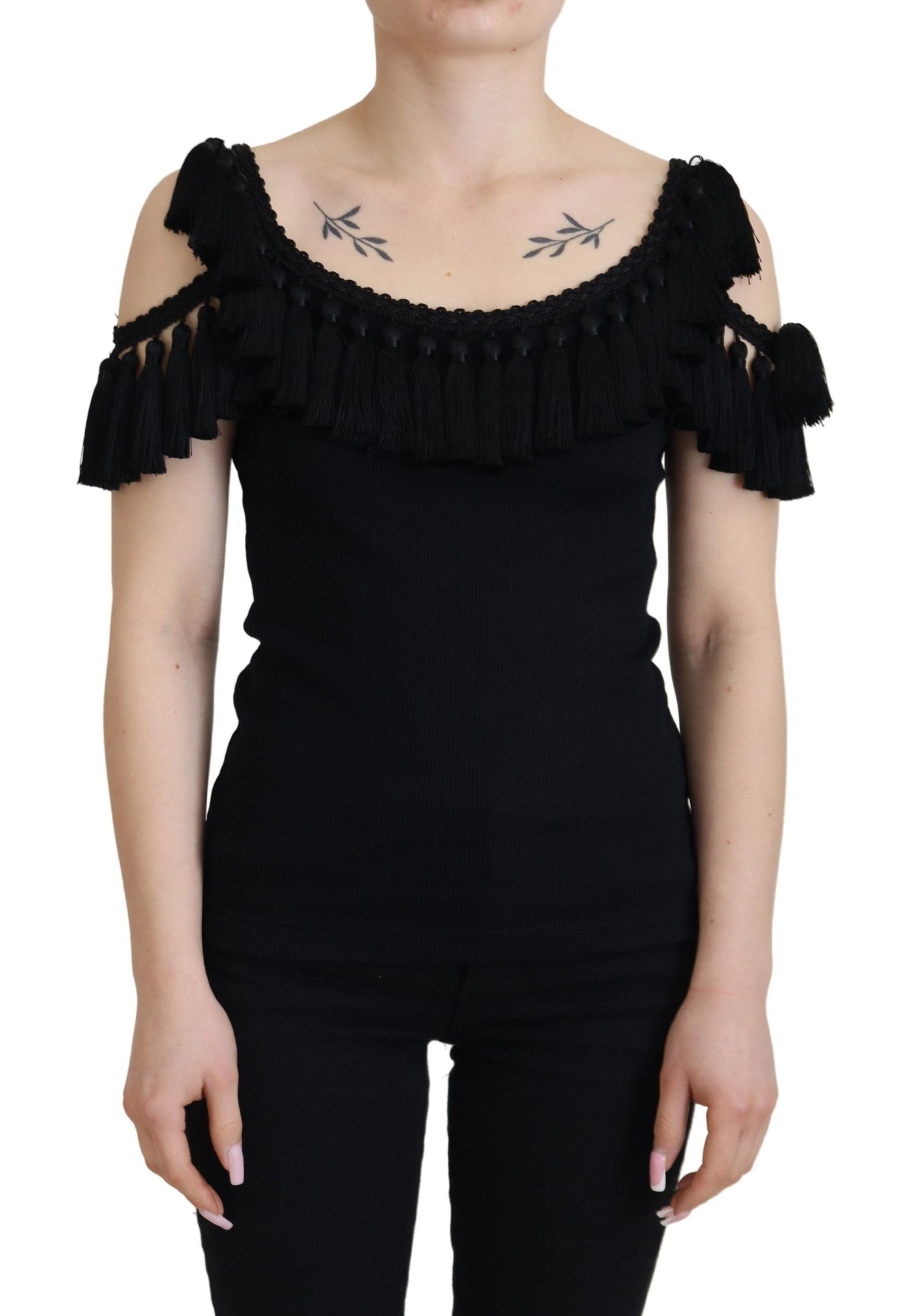 - Elegant Black Cotton Tank Top Blouse