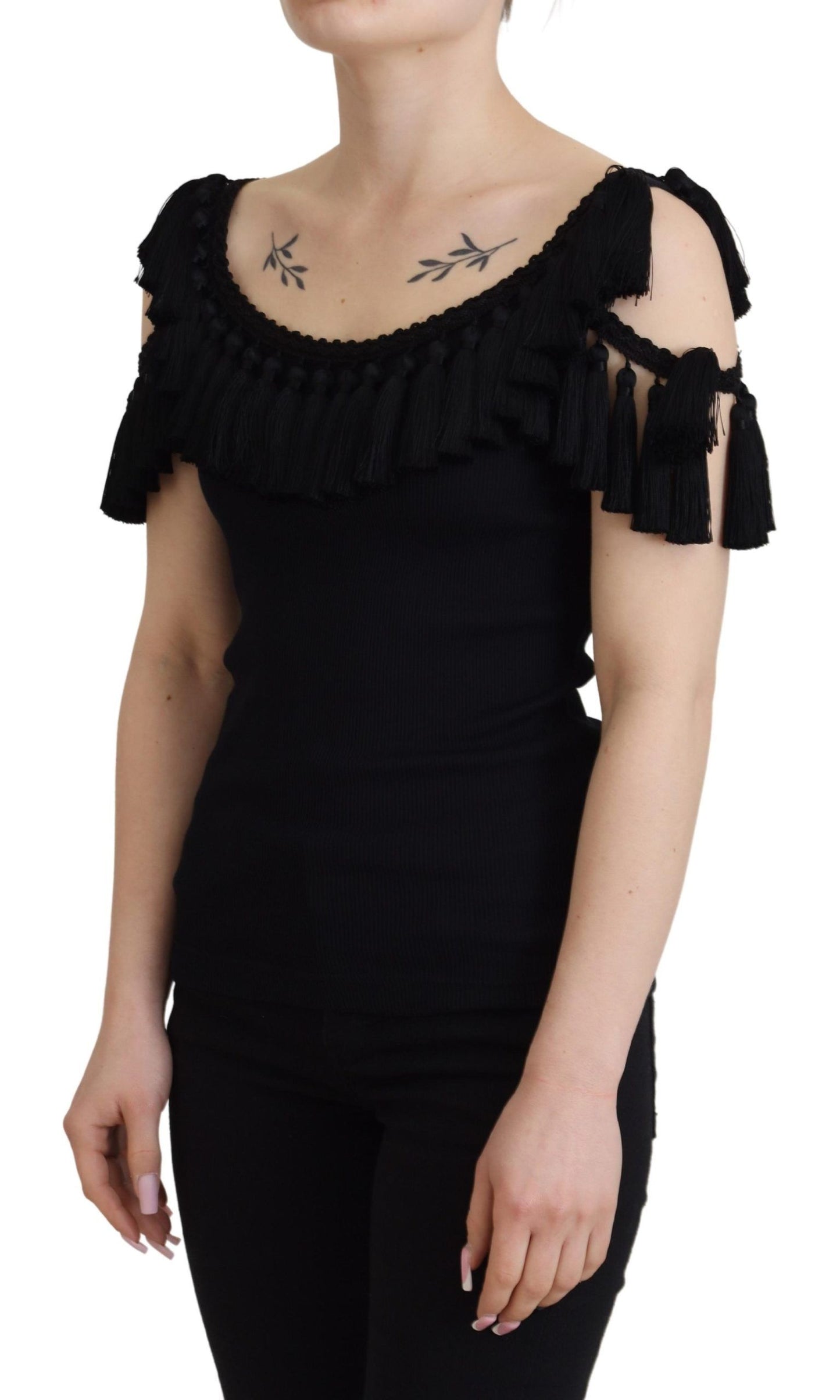 - Elegant Black Cotton Tank Top Blouse