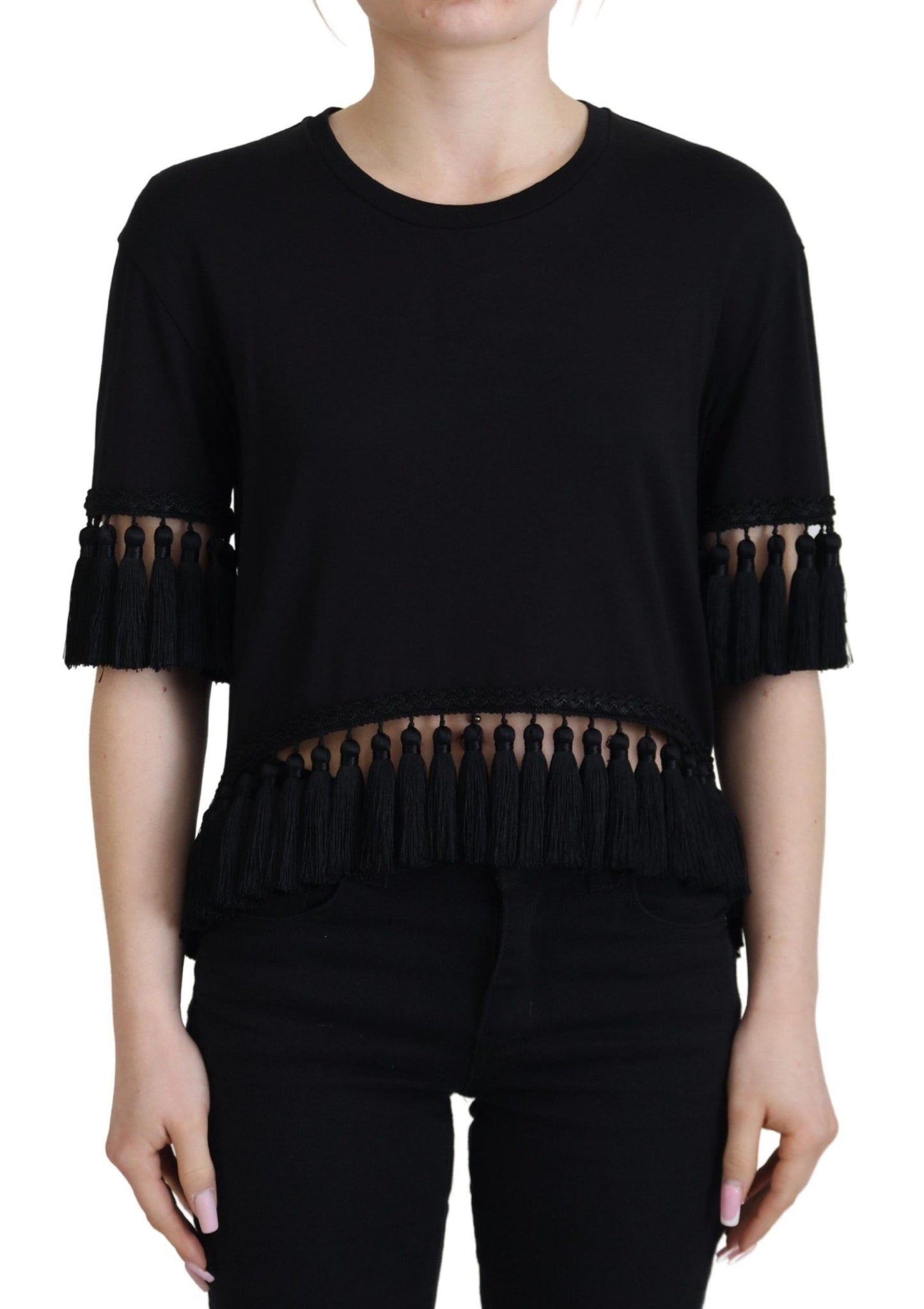 - Elegant Black Cotton Short Sleeve Tee