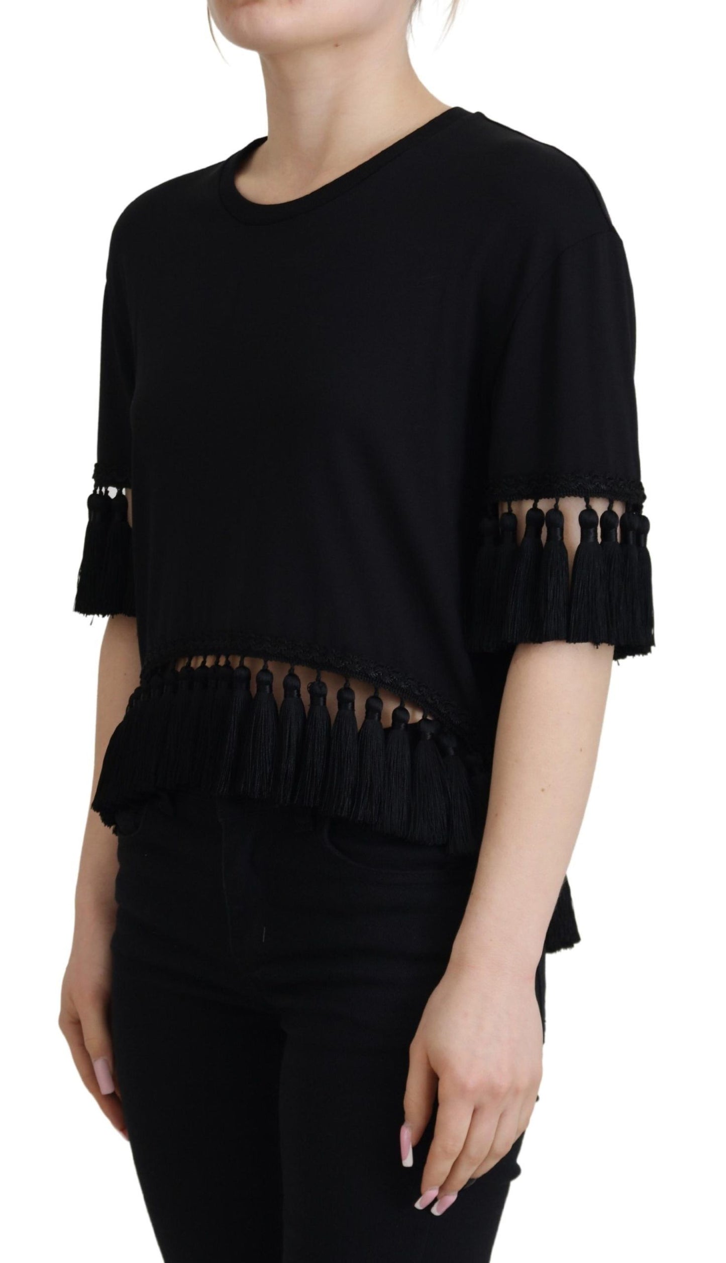 - Elegant Black Cotton Short Sleeve Tee