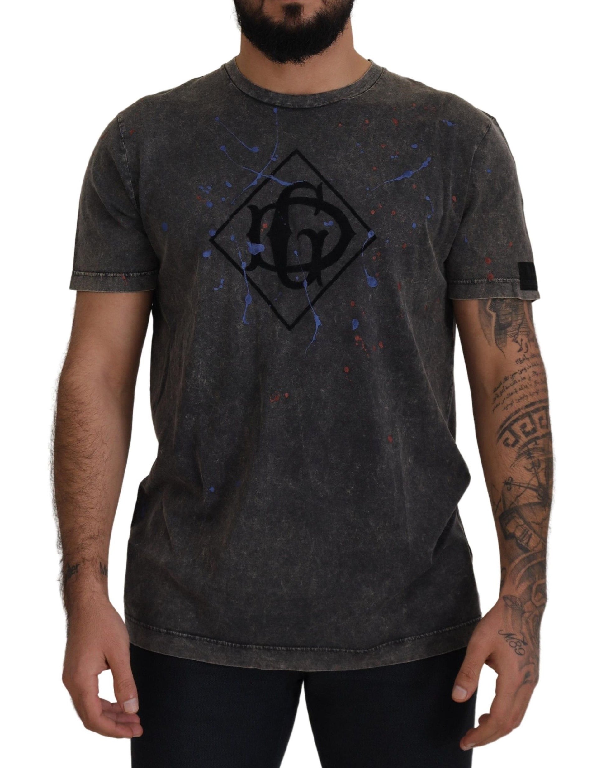 Elevated Grey Cotton Tee with Discolored DG Logo by Dolce & Gabbana