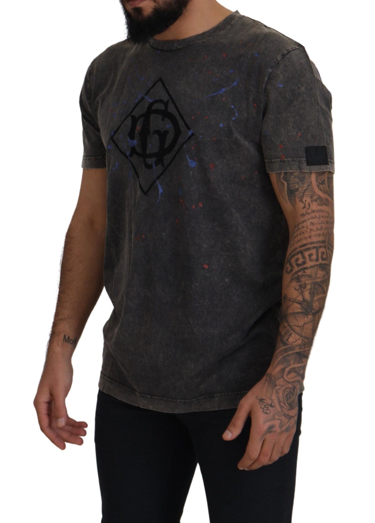 - Elevated Grey Cotton Tee with Discolored DG Logo