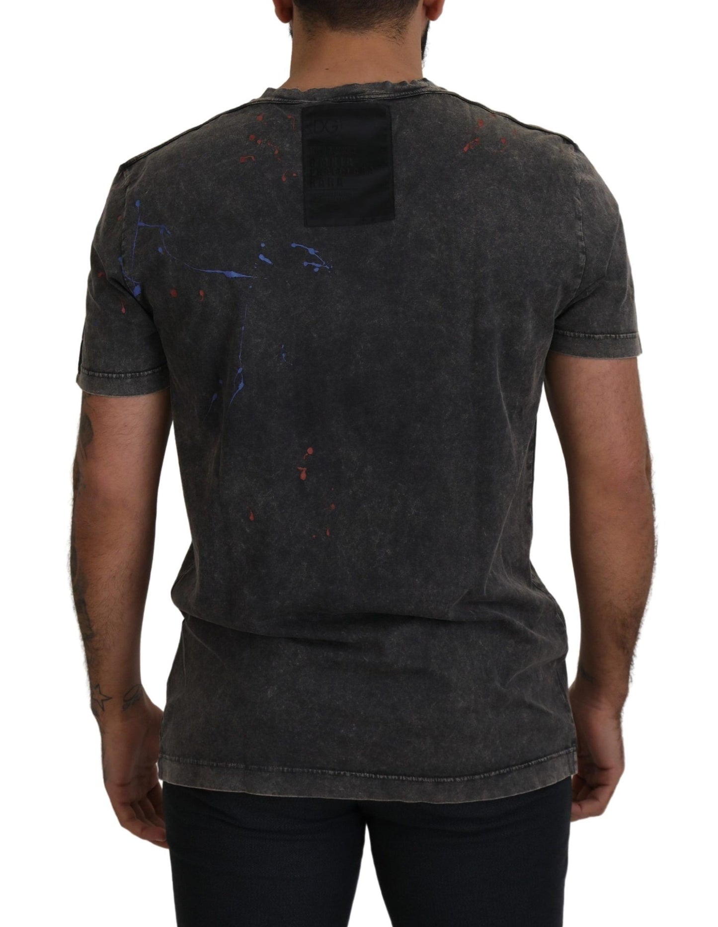 - Elevated Grey Cotton Tee with Discolored DG Logo