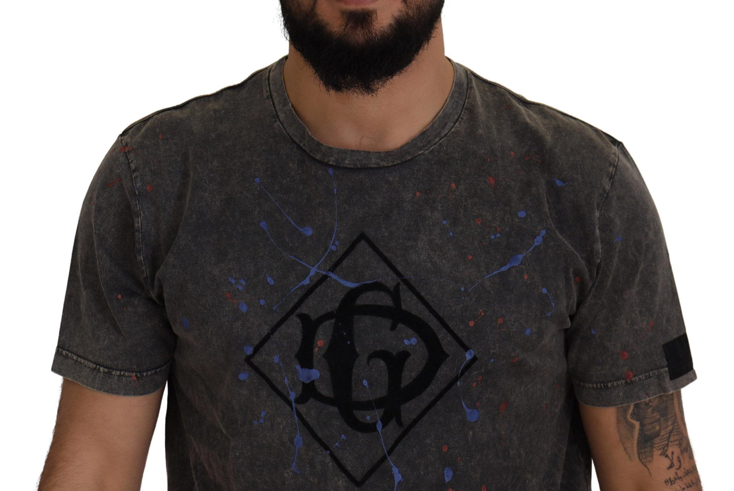 - Elevated Grey Cotton Tee with Discolored DG Logo