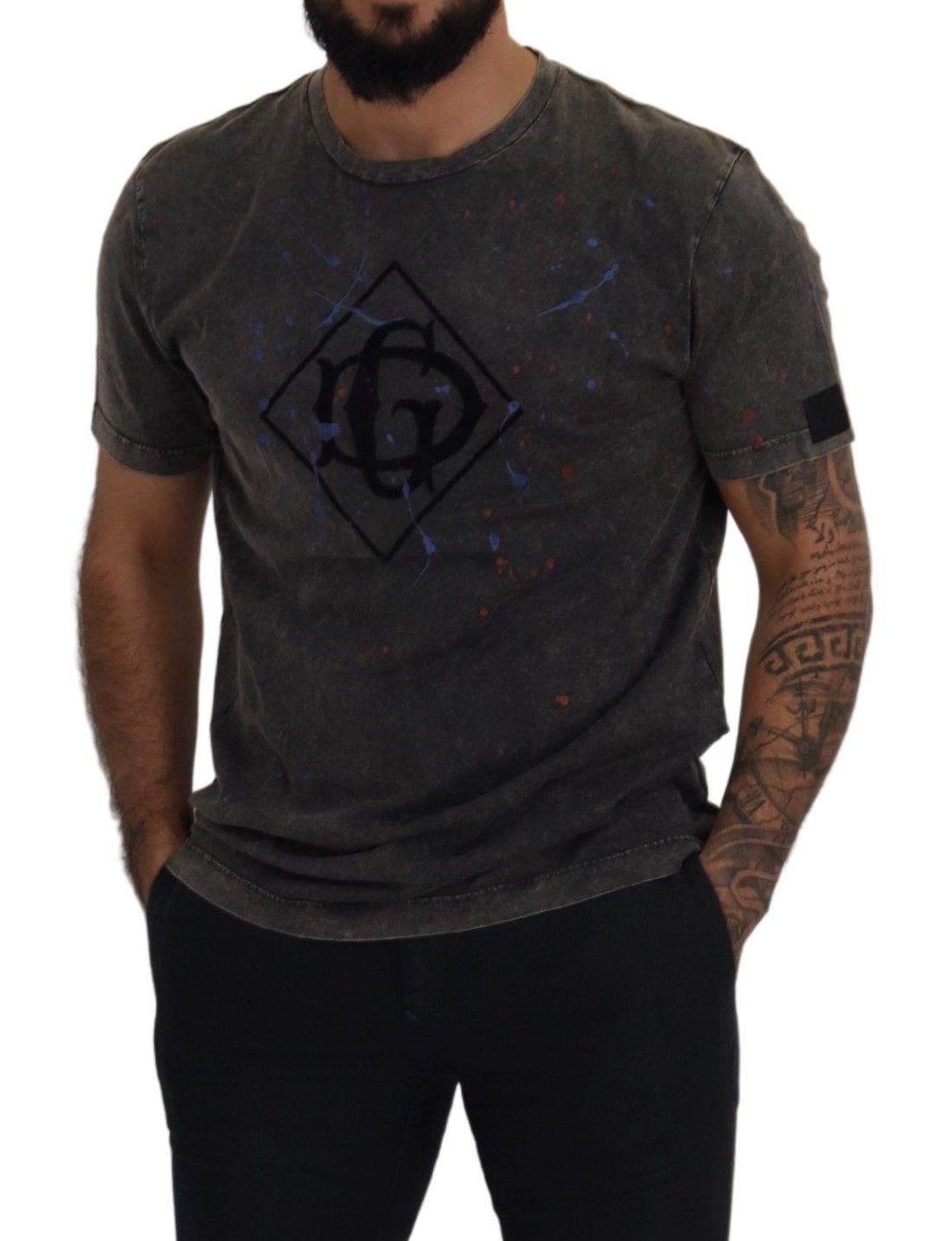 Elevated Grey Cotton Tee with Discolored DG Logo by Dolce & Gabbana