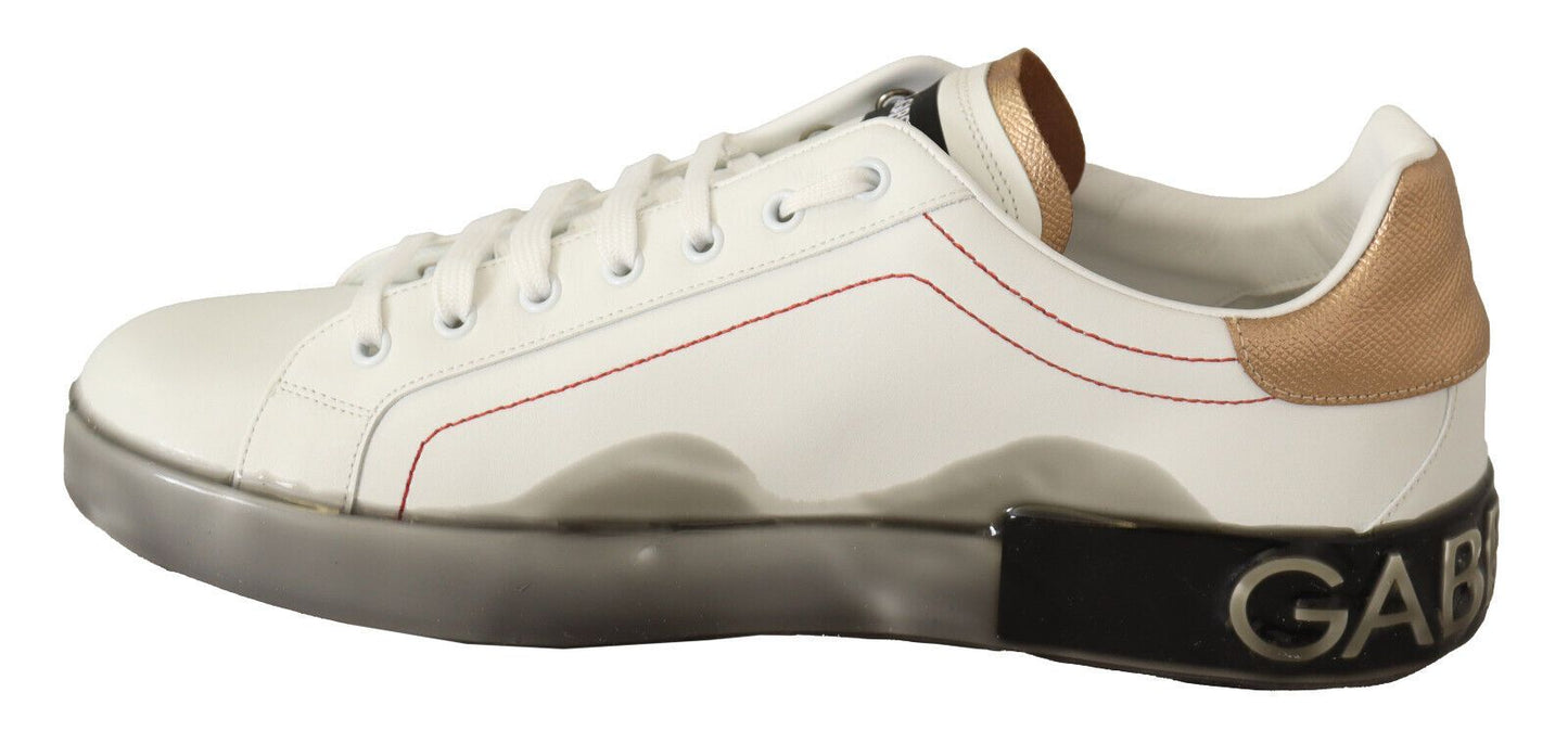 Elegant White & Gold Leather Sneakers by Dolce & Gabbana