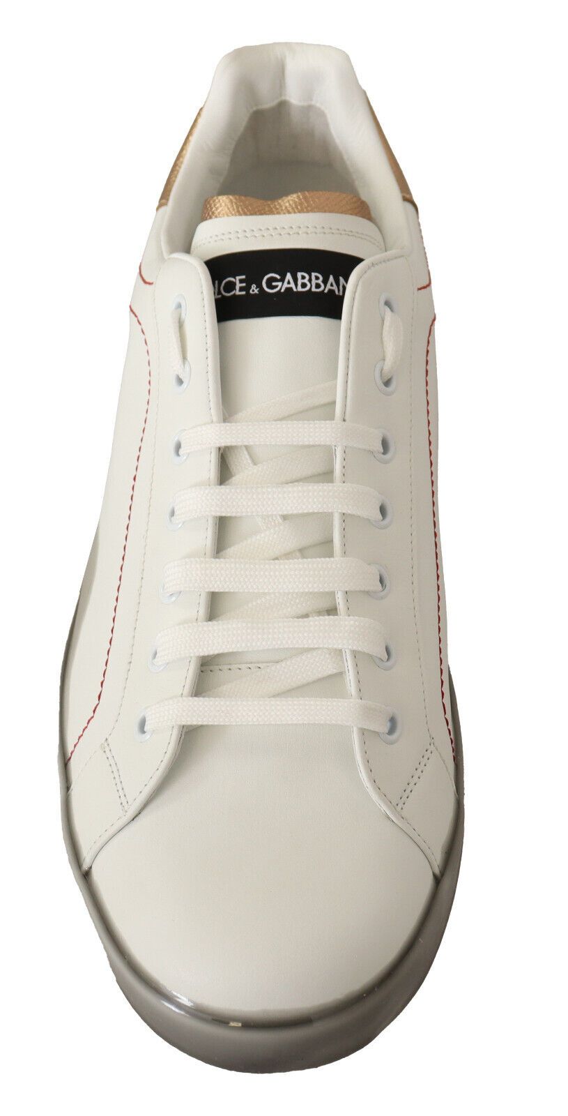 - Elegant White & Gold Leather Sneakers