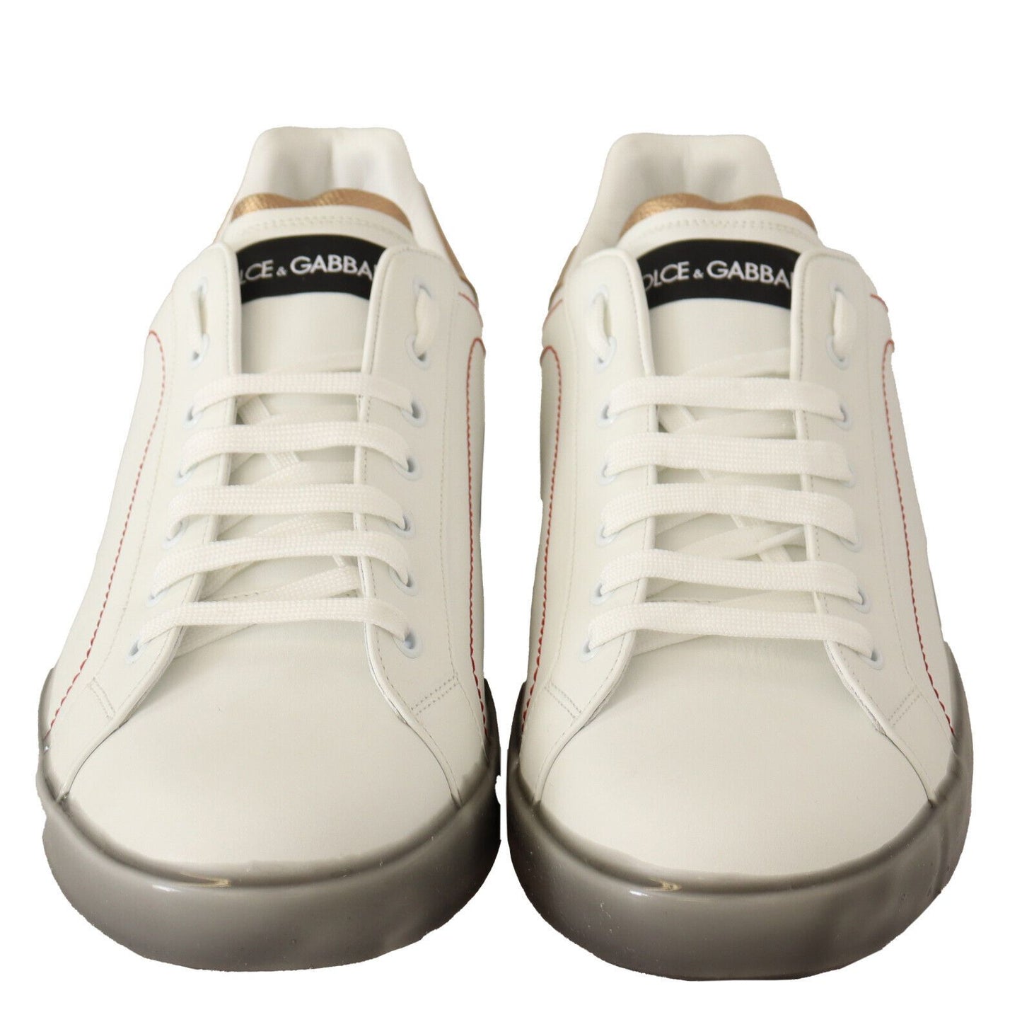 - Elegant White & Gold Leather Sneakers