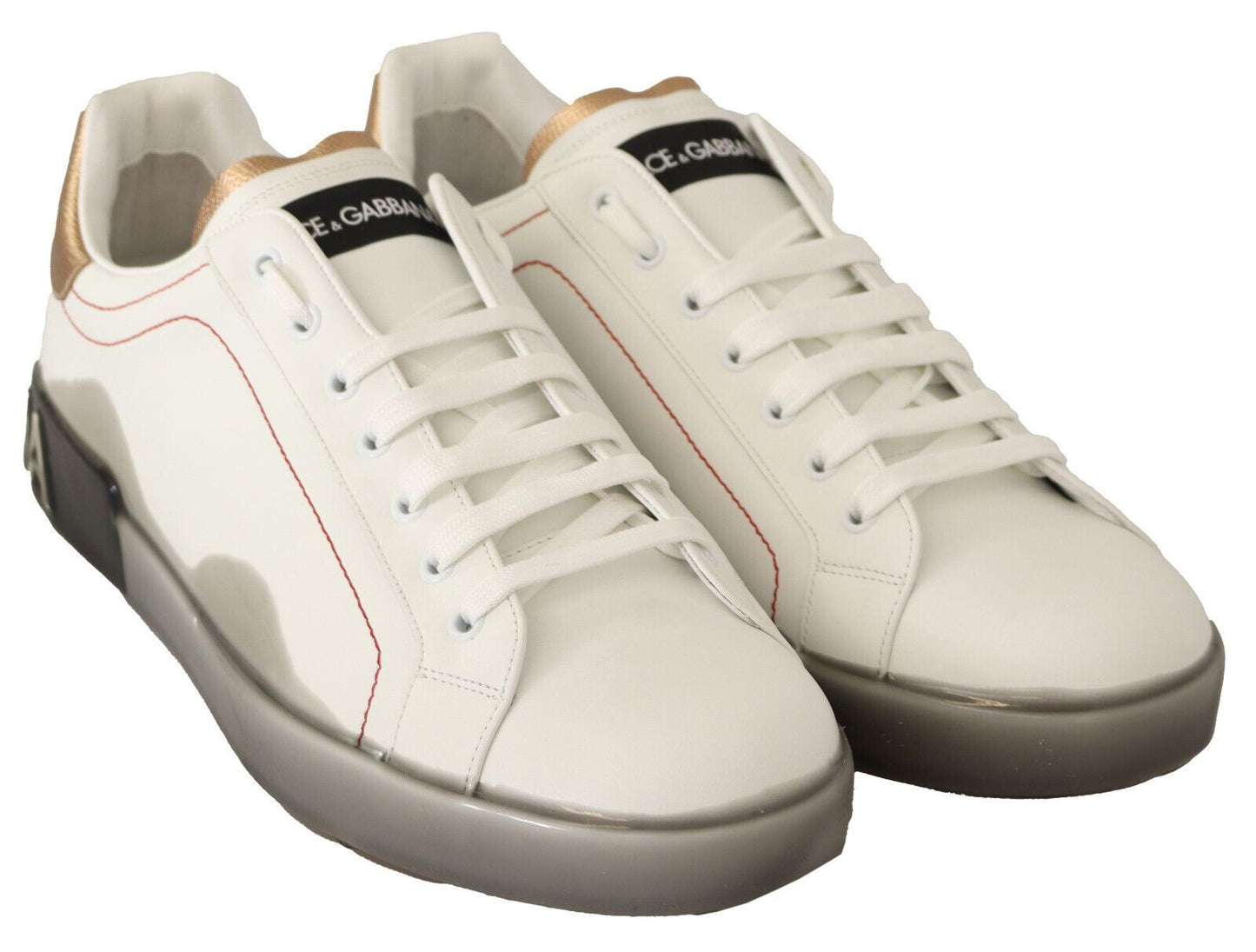 - Elegant White & Gold Leather Sneakers