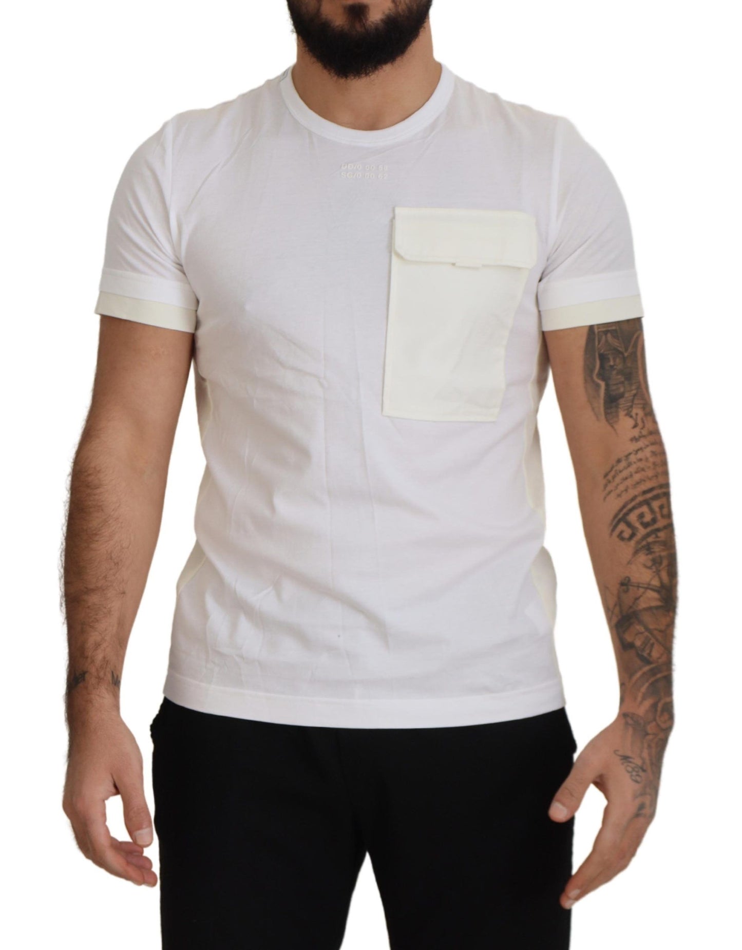 - Elegant White Cotton Tee with DG Chest Pocket