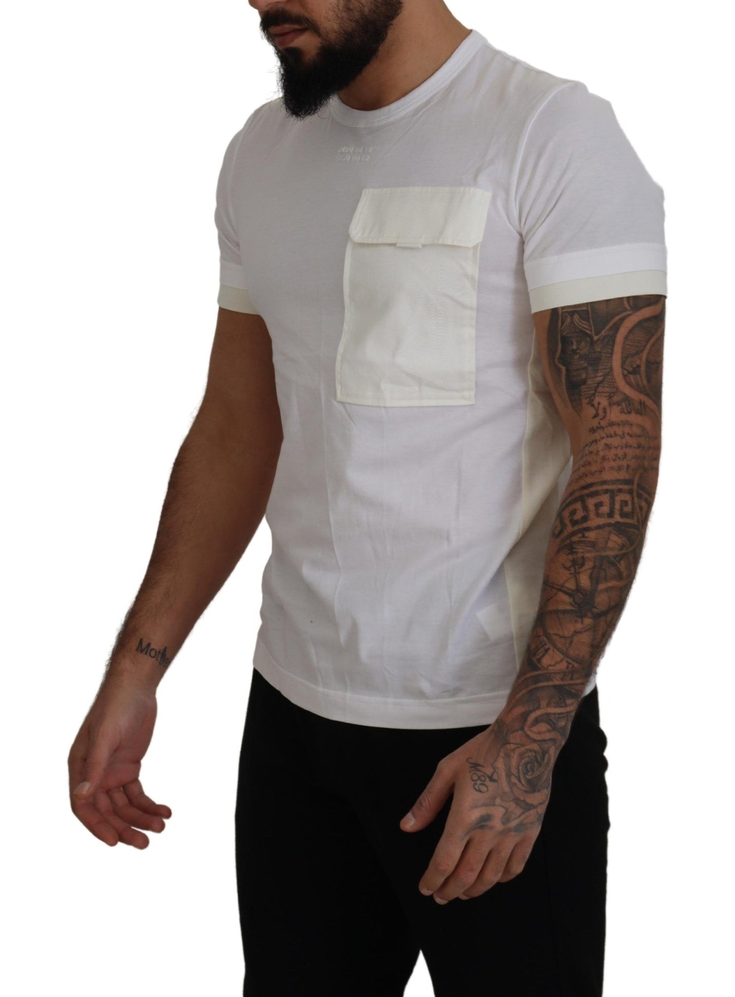 - Elegant White Cotton Tee with DG Chest Pocket