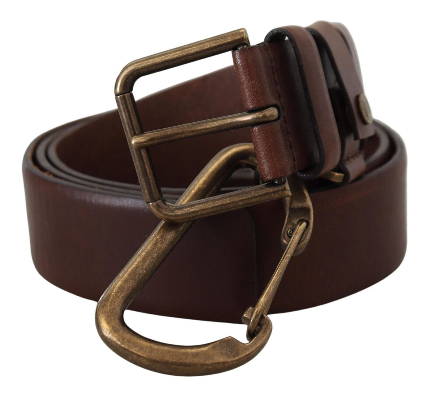 - Elegant Brown Leather Belt with Metal Buckle