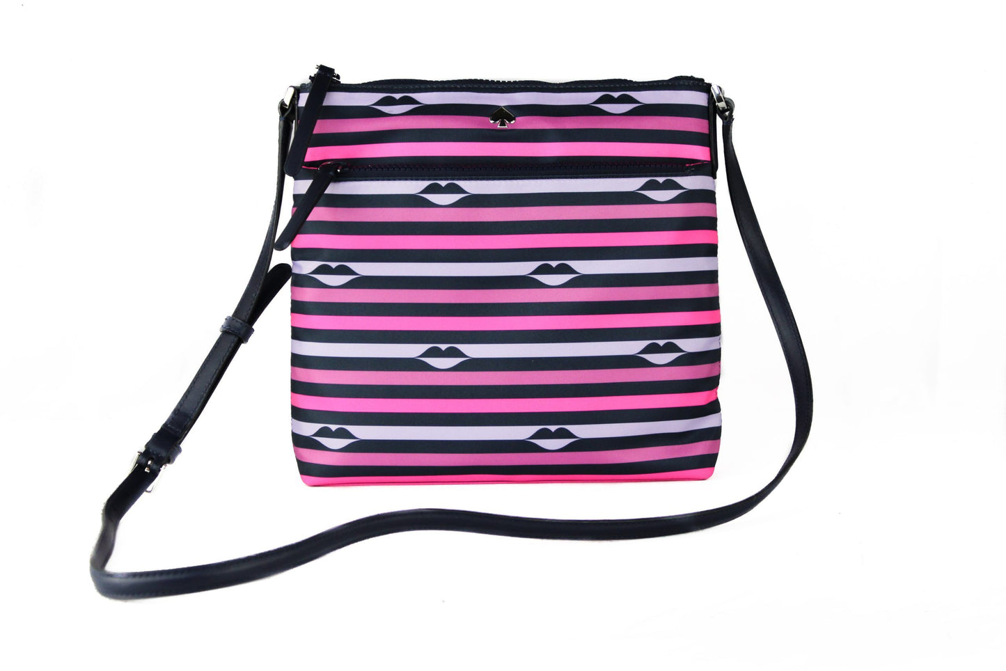 - Jae Nylon Leather Flat Pink Striped Multi Crossbody HandBag Purse