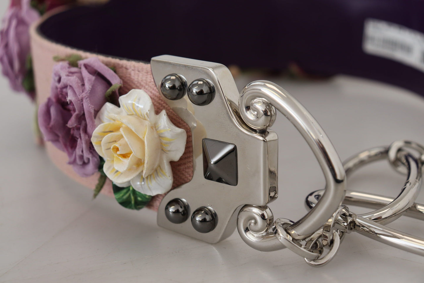 - Beige Floral Leather Shoulder Strap Accessory