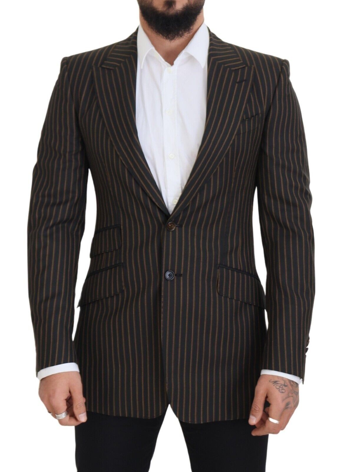 - Elegant Striped Wool Blend Slim Blazer