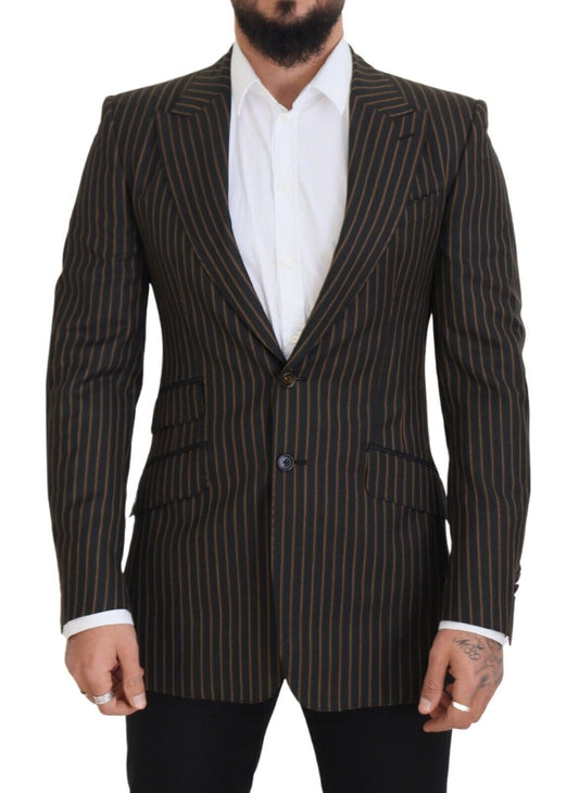 - Elegant Striped Wool Blend Slim Blazer