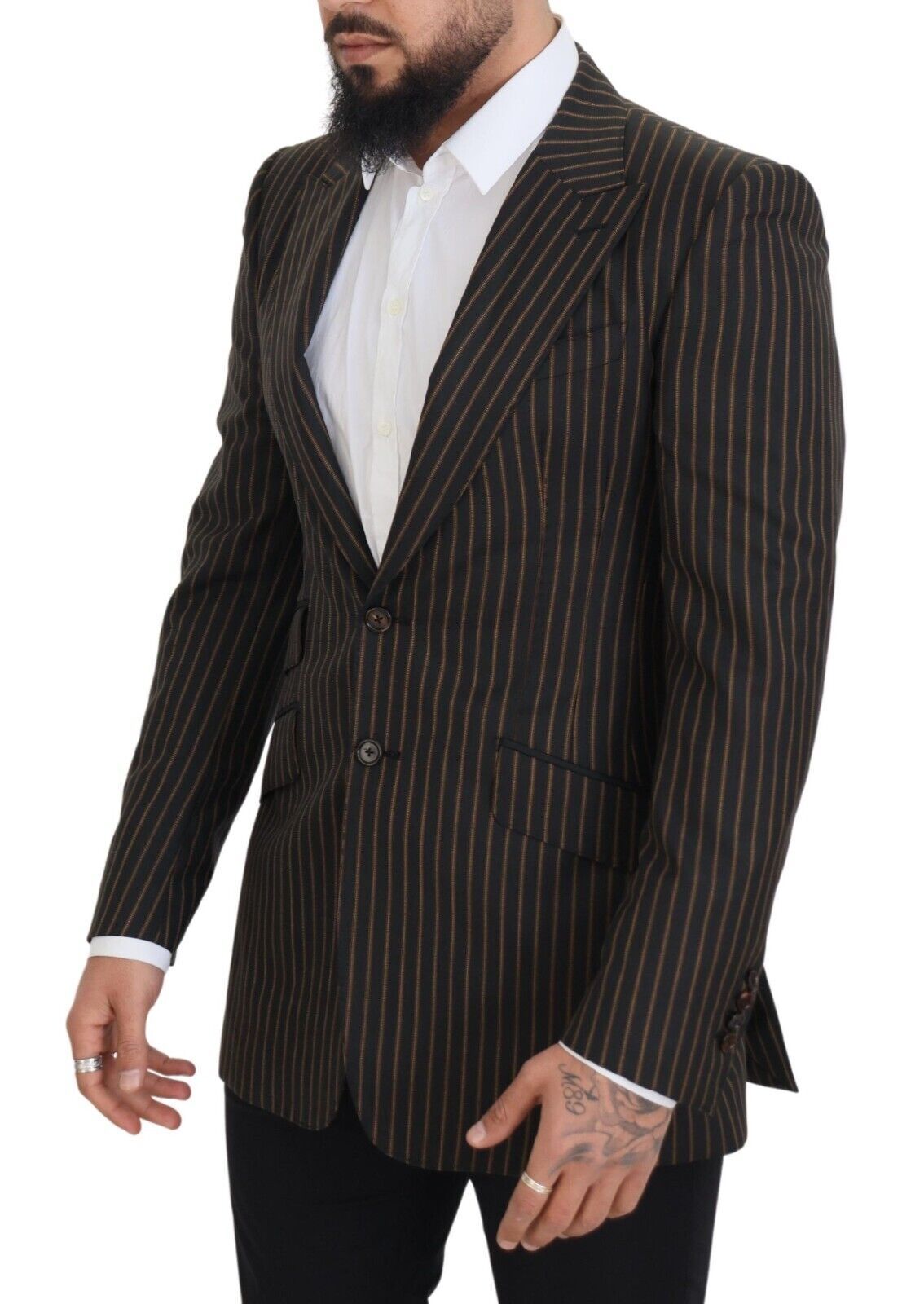 - Elegant Striped Wool Blend Slim Blazer