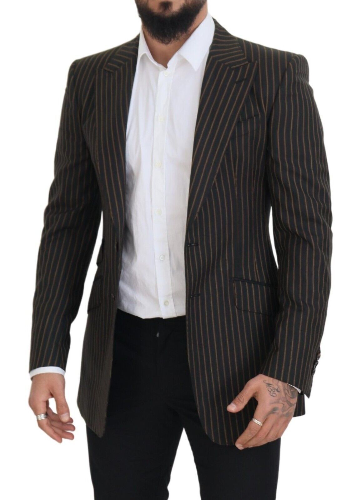 - Elegant Striped Wool Blend Slim Blazer