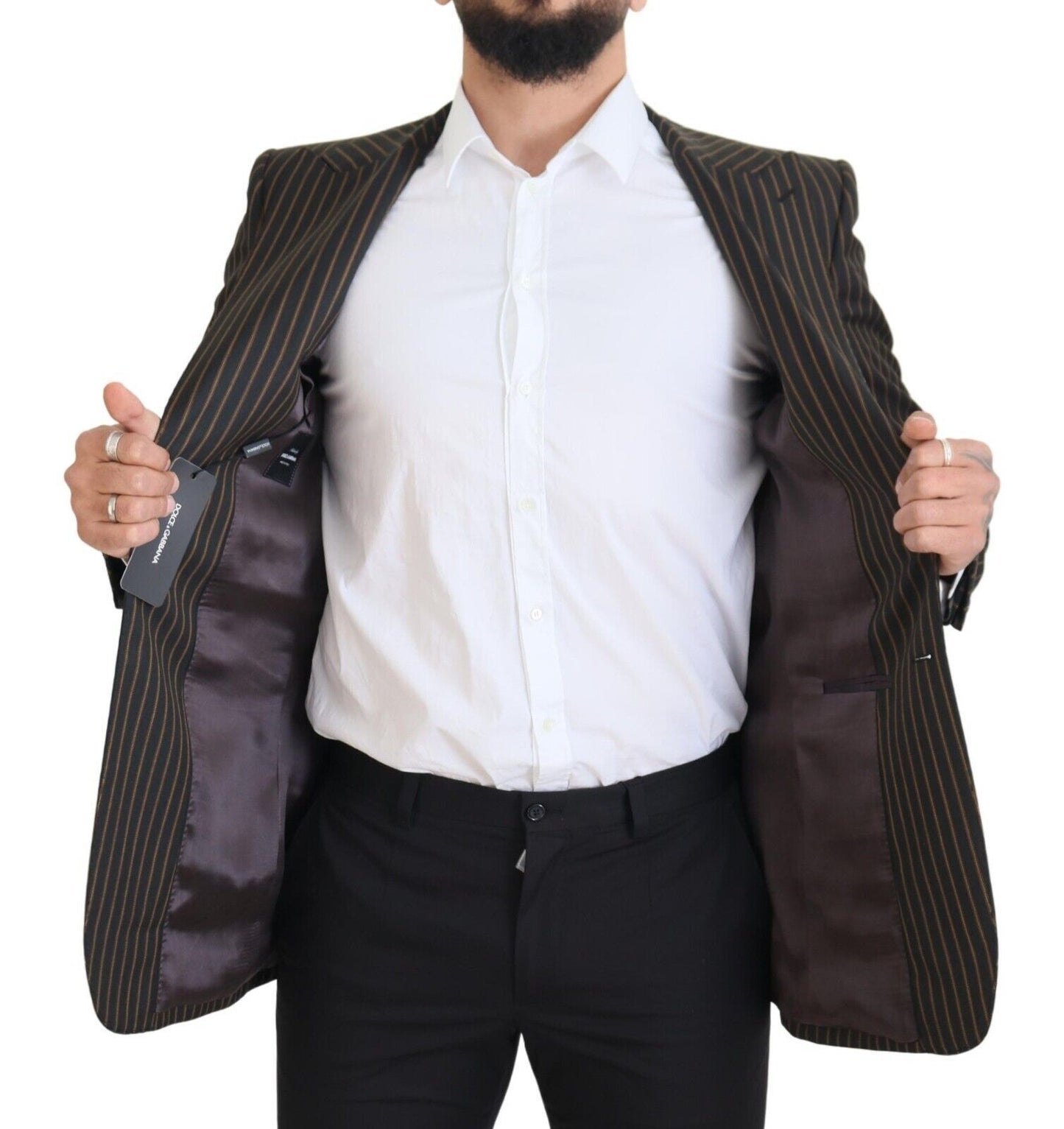 - Elegant Striped Wool Blend Slim Blazer