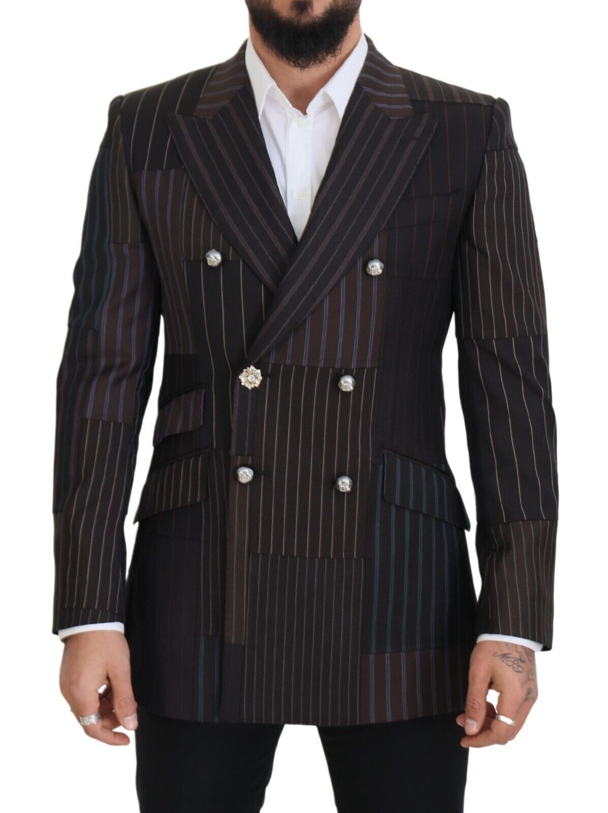 - Multicolor Wool Silk Blend Slim Fit Blazer