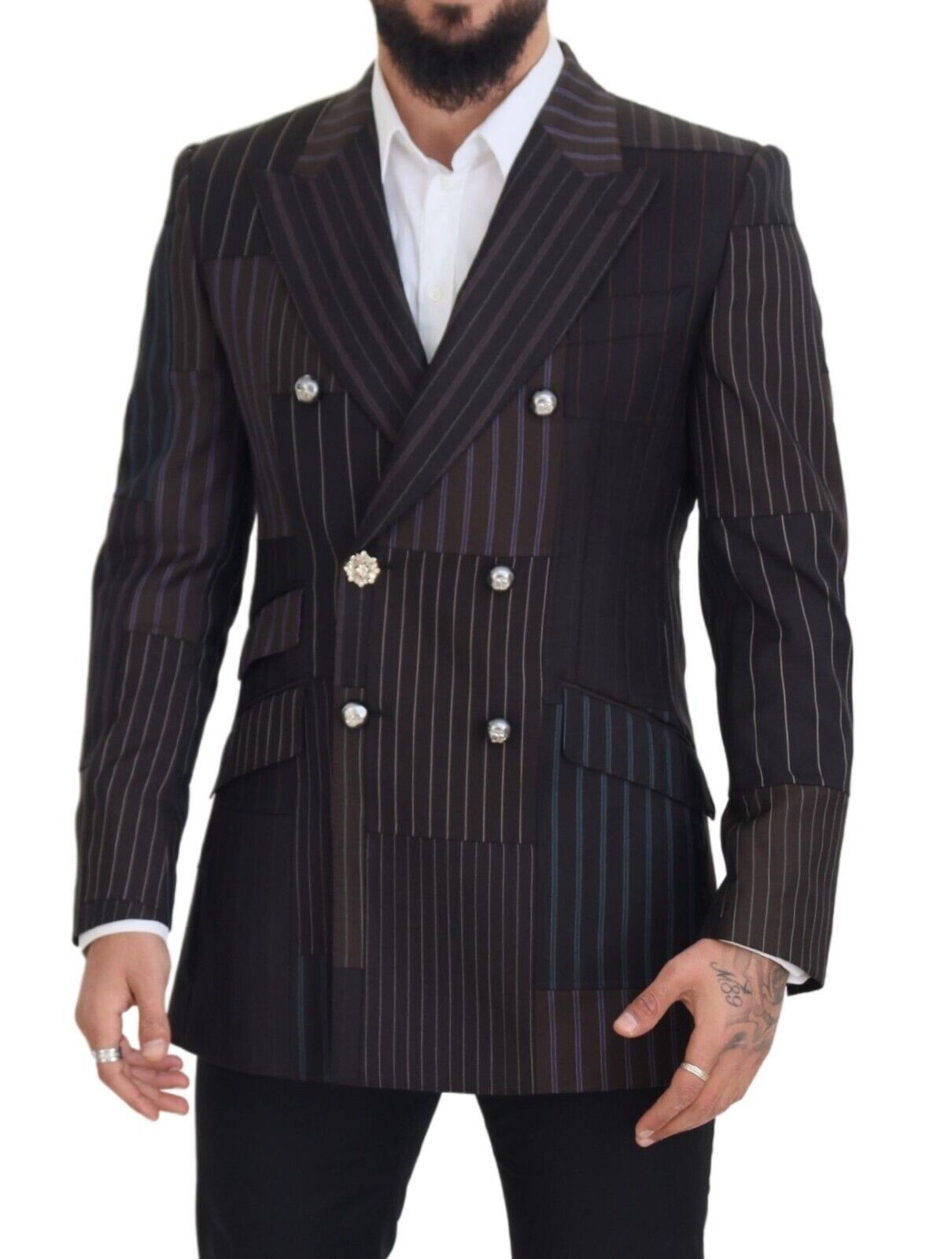 - Multicolor Wool Silk Blend Slim Fit Blazer