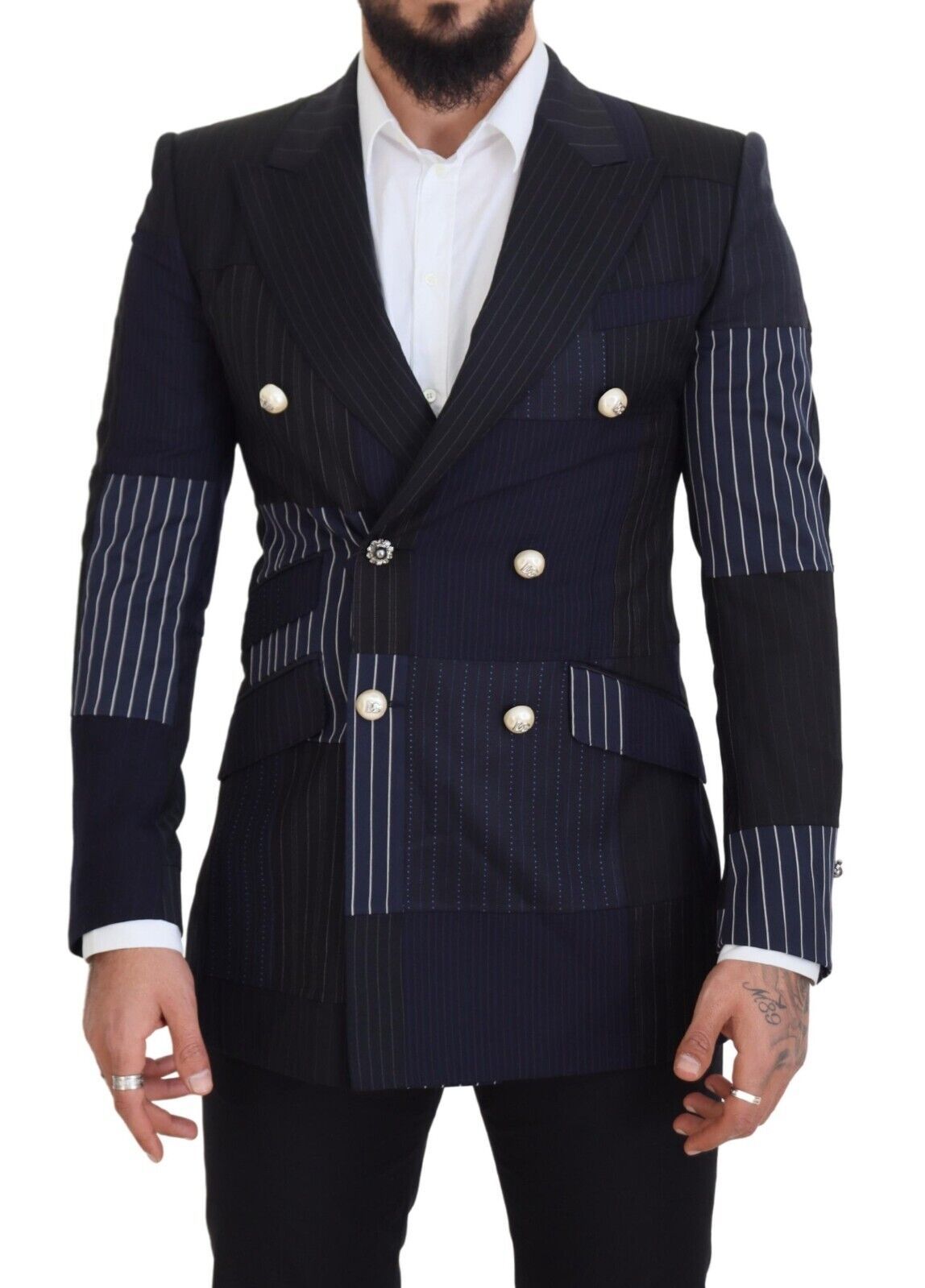 - Elegant Navy Double Breasted Wool Blazer