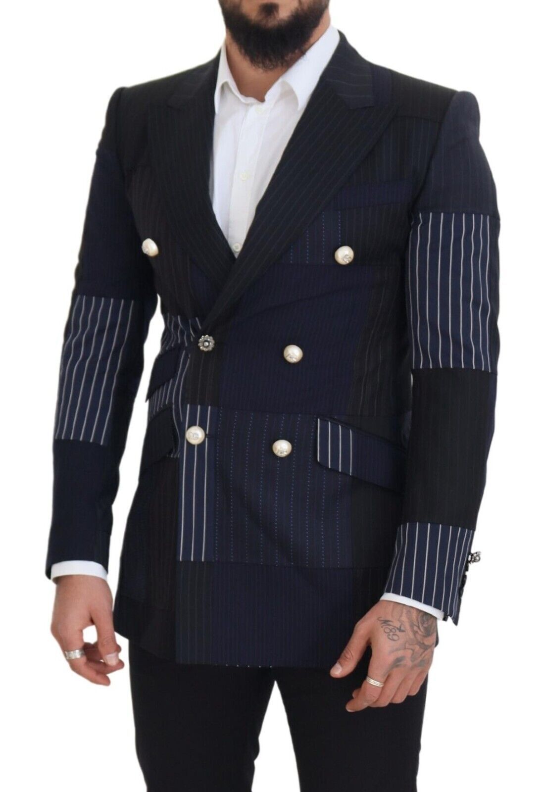 - Elegant Navy Double Breasted Wool Blazer