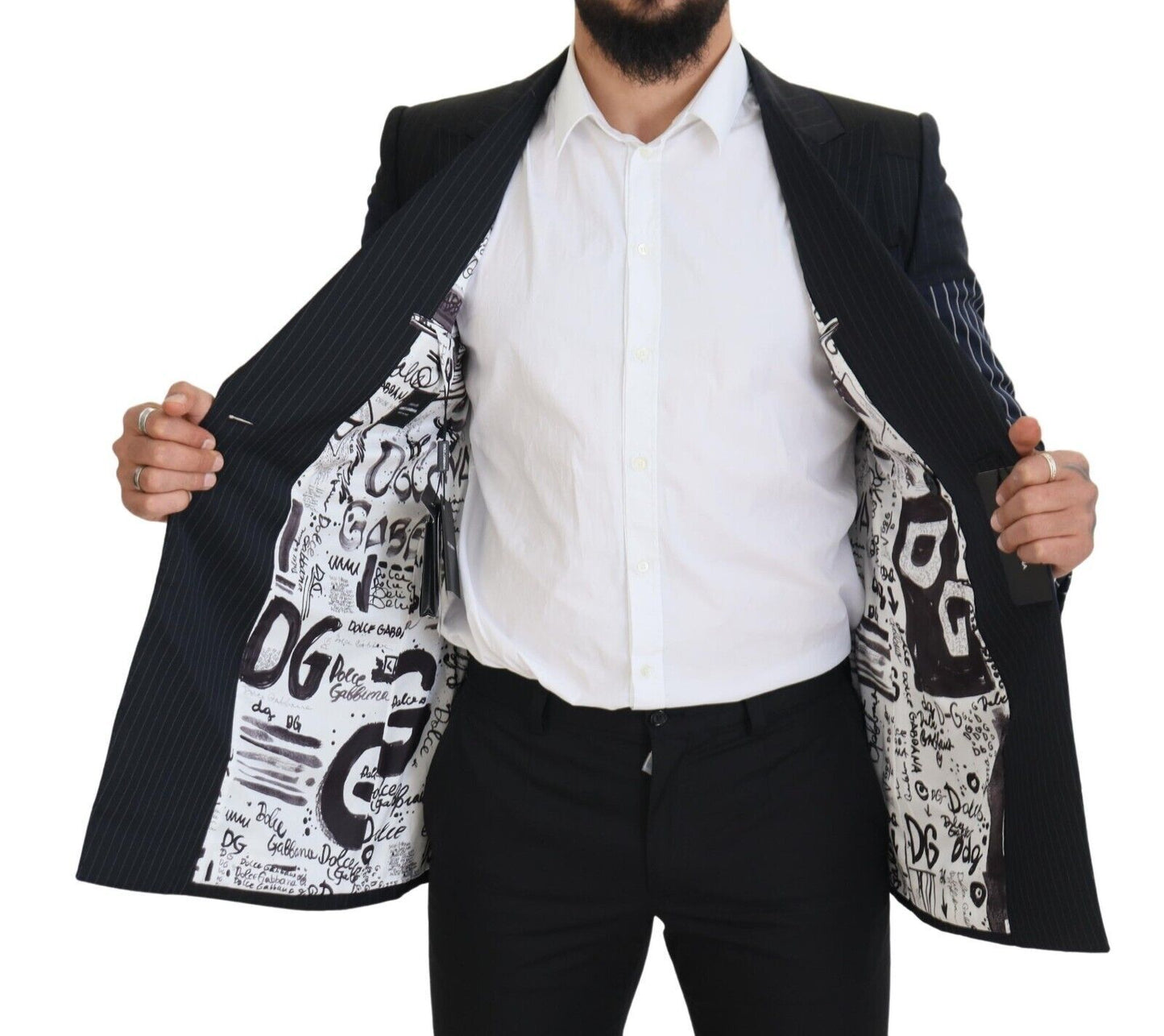 - Elegant Navy Double Breasted Wool Blazer