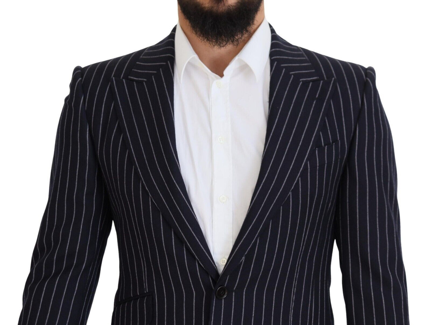 - Elegant Navy Slim Fit Wool Blazer