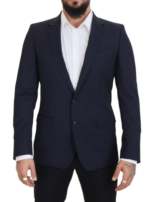 - Elegant Dark Blue Slim Fit Wool Blazer