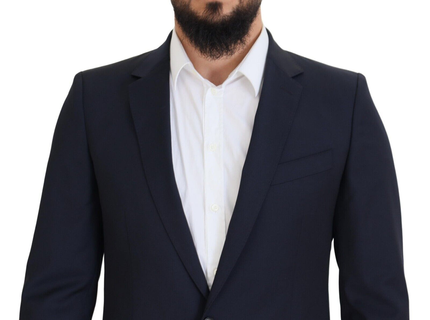 - Elegant Dark Blue Slim Fit Wool Blazer