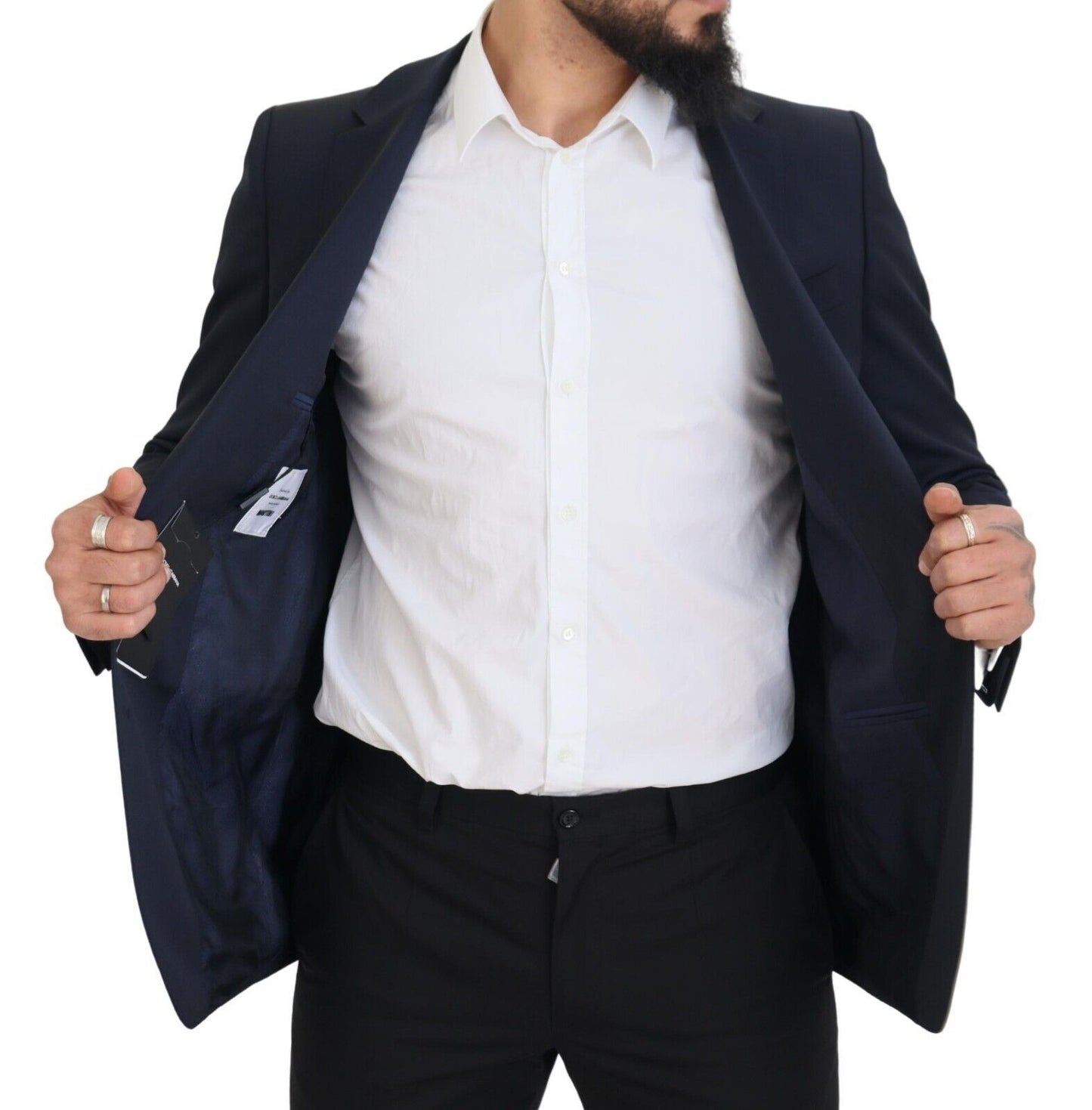 - Elegant Dark Blue Slim Fit Wool Blazer