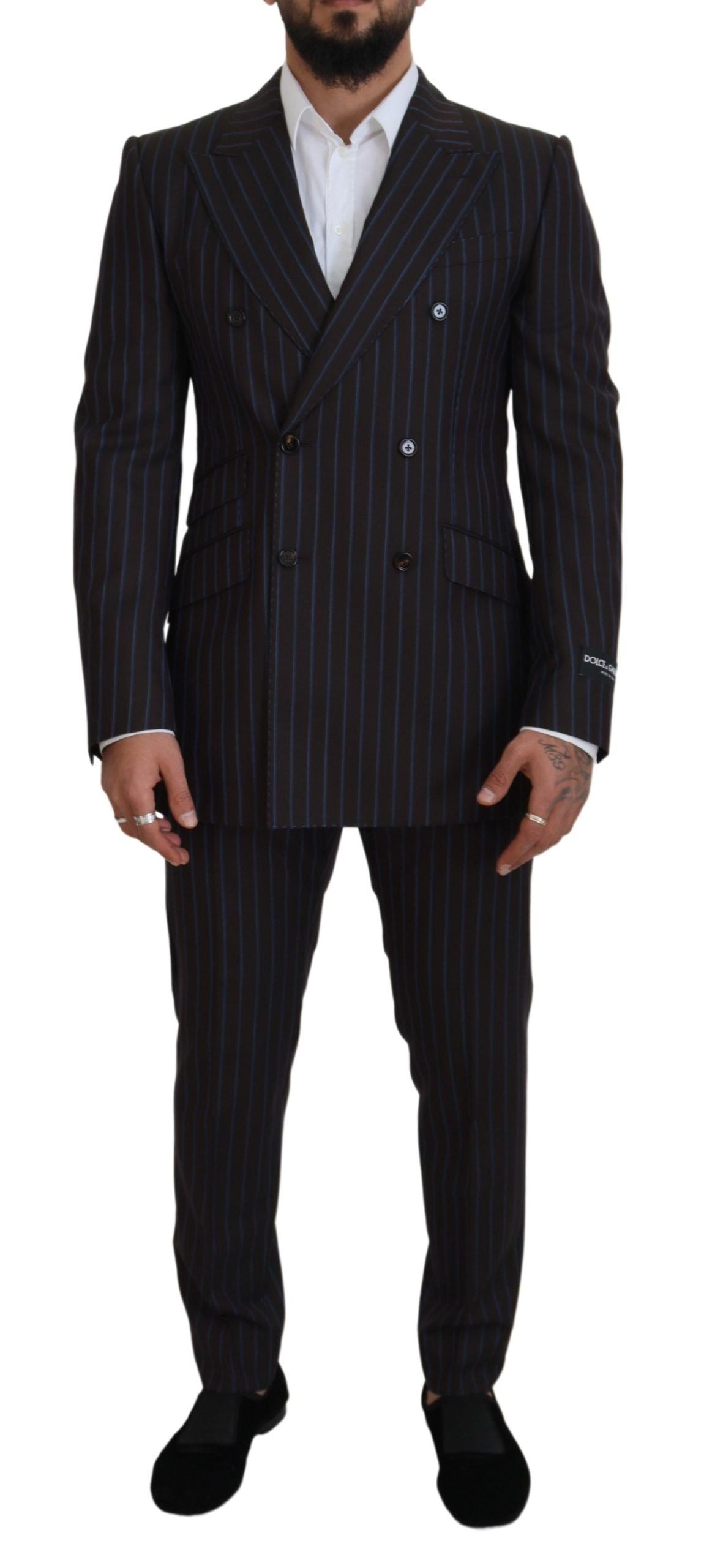 - Elegant Black Striped Virgin Wool Suit