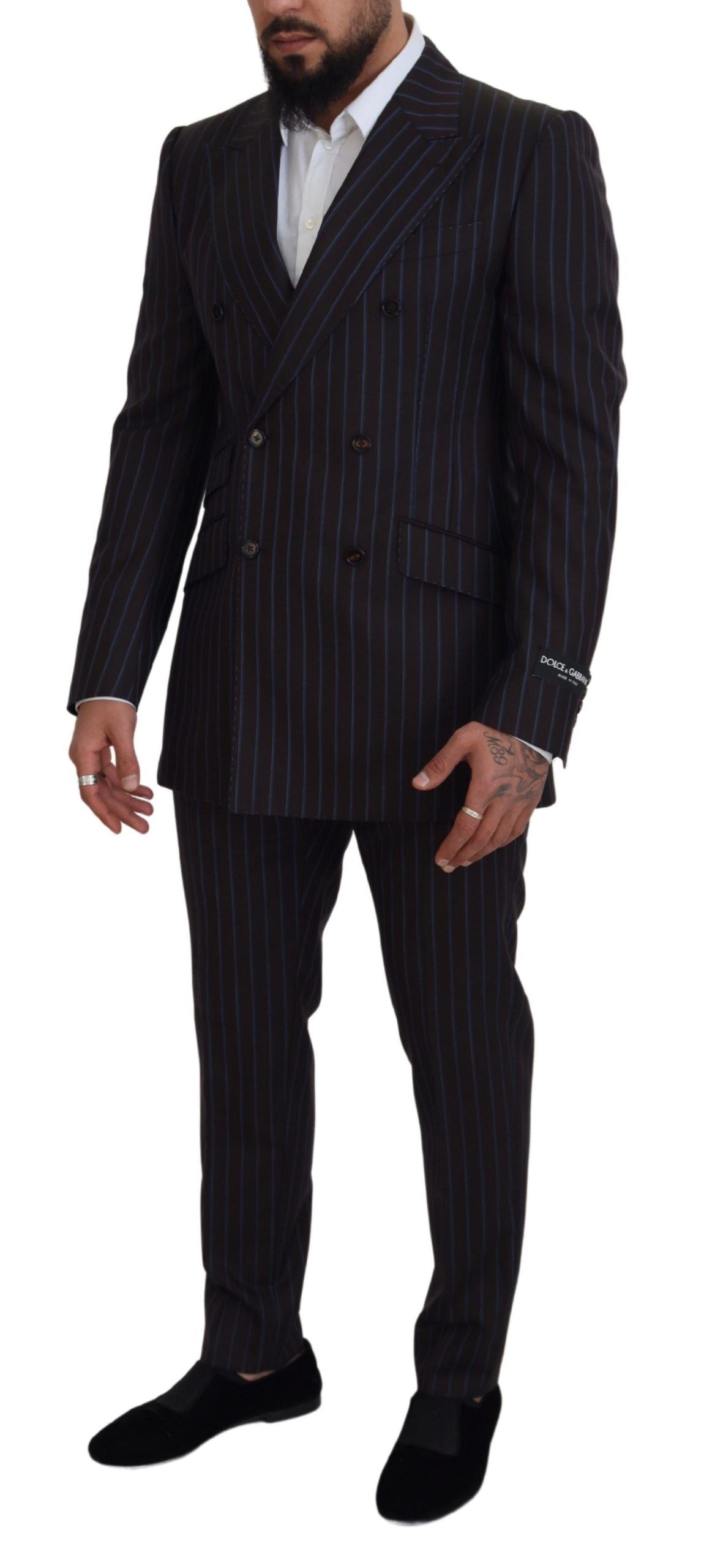 - Elegant Black Striped Virgin Wool Suit